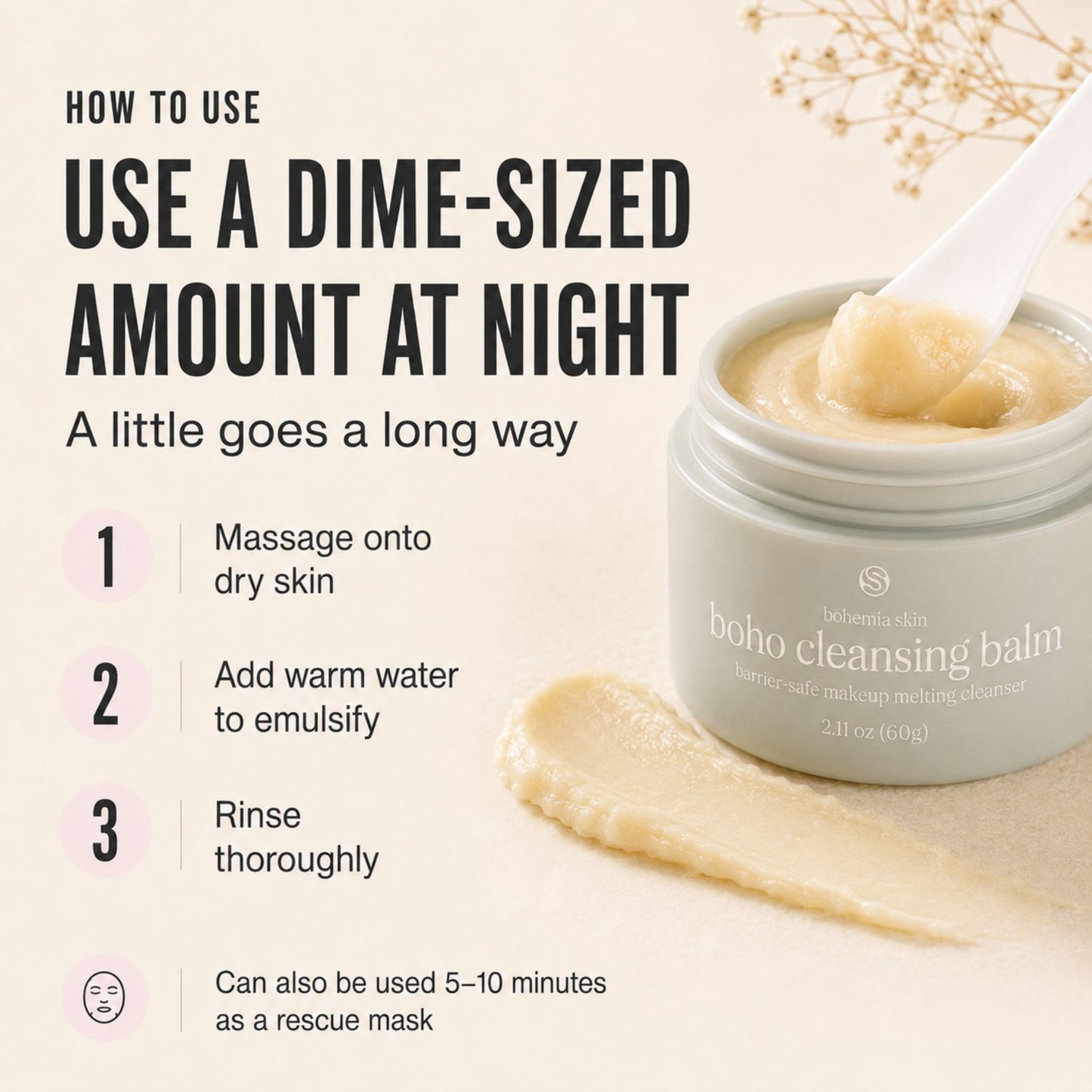 Bohemia Skin Boho Cleansing Balm – Hydrating Makeup Remover & Double Cleanse for Sensitive Skin – Manuka Honey & Sea Buckthorn – Melts Waterproof Mascara & SPF – Barrier Support Face Wash (2oz)