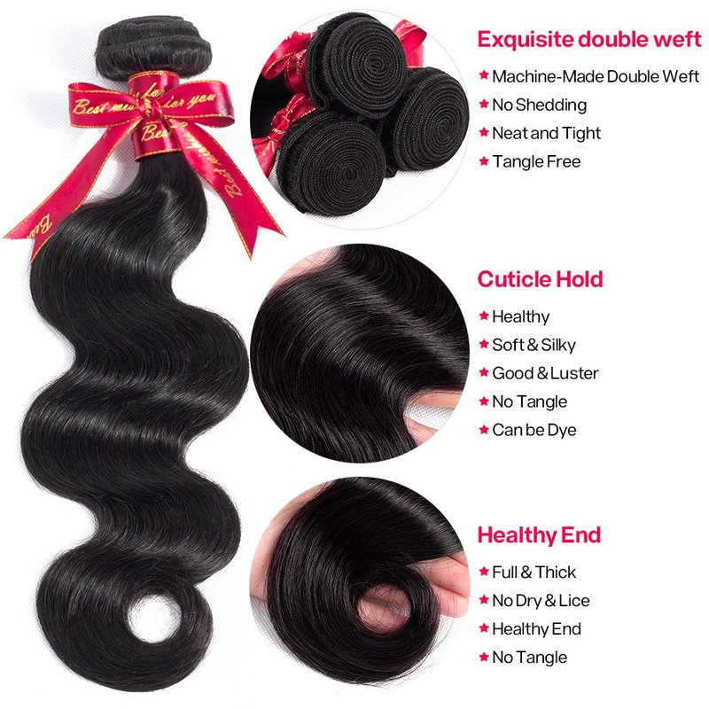 Brazilian Body Wave Virgin Hair Extensions - 7A Grade Unprocessed Natural Black | 12 Inch Bundle