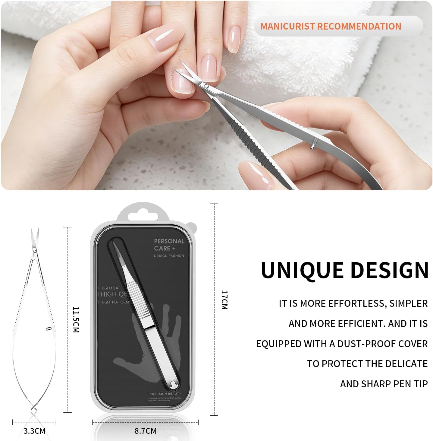 ZIZZON Cuticle Scissors - Extra Fine Curved Precision Tip for Eyebrow, Eyelash, Nail & Skin Grooming | Professional Quality