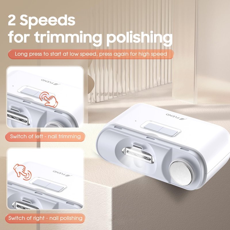 Electric Nail Clipper & Polisher, 2-in-1 Automatic Nail Trimmer for All Ages, 2-Speed Fingernail Clipper with LED Light, Rechargeable & Silent Designed Manicure Set for Baby Kids Seniors Weak Hands
