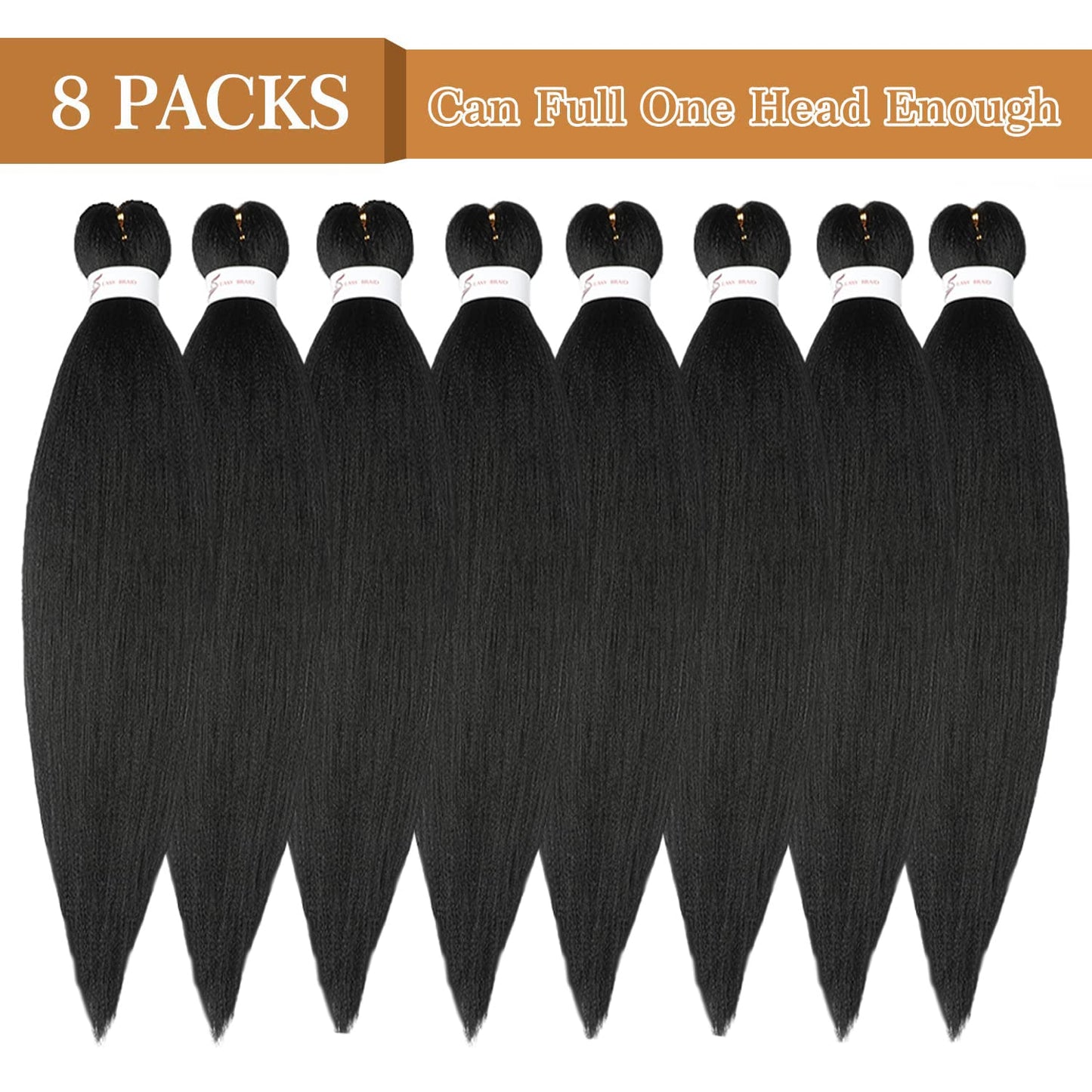 Braiding Hair Pre Stretched 24 inch 8 Packs Natural Black Easy Braid Synthetic Professional Soft Yaki Texture,No Itch, Hot Water Setting Hair Extensions for Braids (24in,1B#)