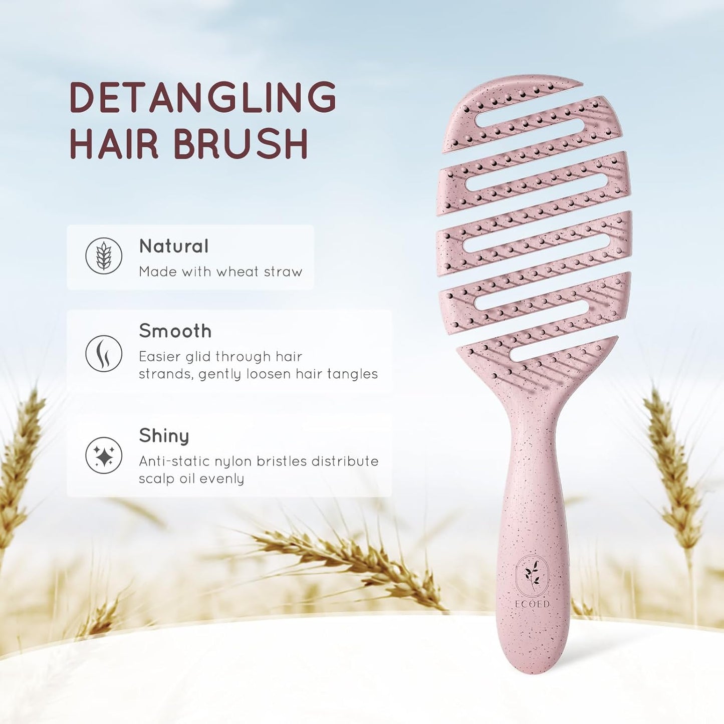 Detangler Hairbrush, Vented Detangling Brush for Straight, Wavy,Curly and Fine Hair, Dry and Wet, Quick Smoothing for Women and Men, Eco-Friendly & Sustainable Material (Green)