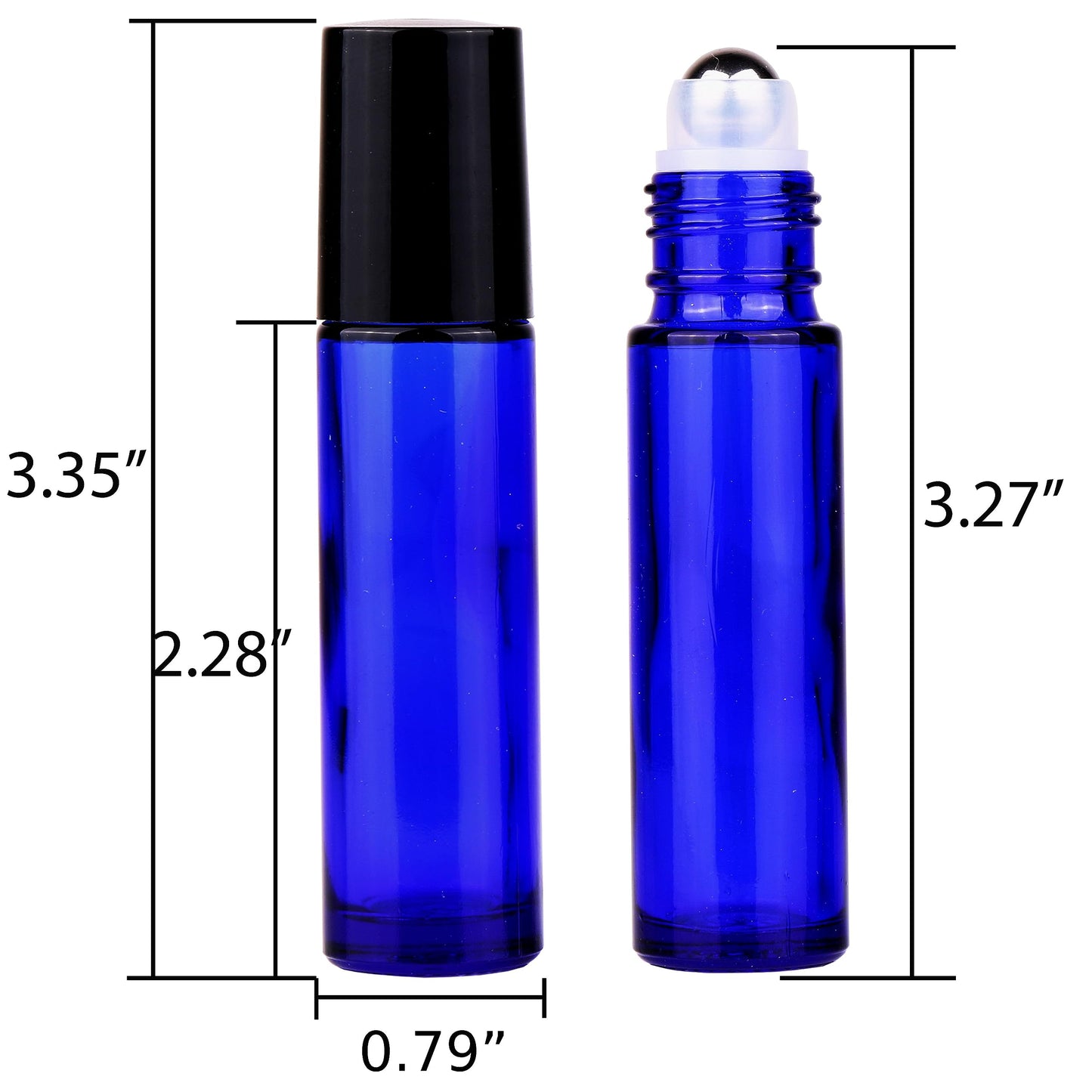 inice 100 Pack,10ml Roller Bottles for Essential Oils Cobalt Blue Thick Glass Stainless Steel Roll On Ball Bottles