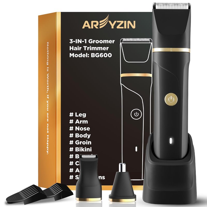 Bikini Trimmer for Women Painless Electric Razor for Women,3 in 1 Pubic Hair Trimmer,USB Recharge Dock,Replaceable Ceramic Blade Heads,IPX7,White