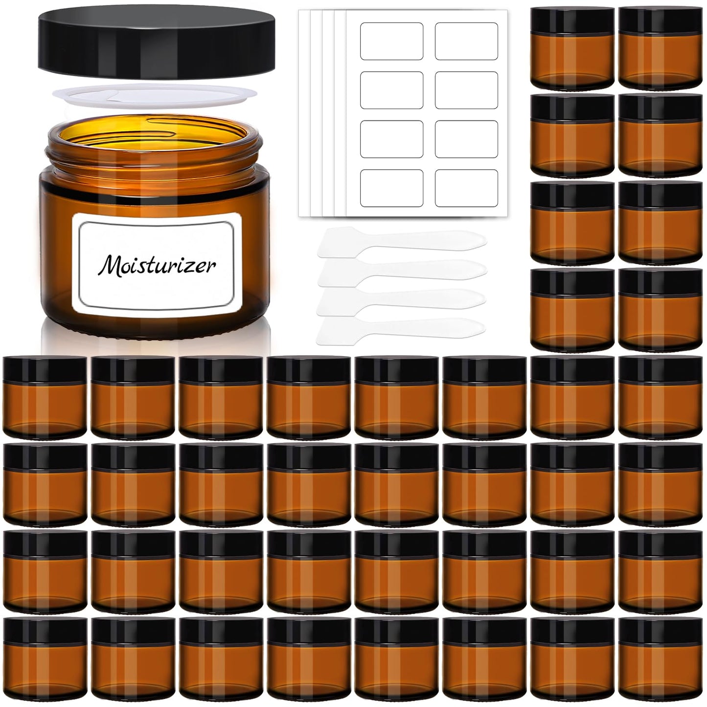 UPBUD 2oz Amber Glass Jars with Lids, 40 Pack Brown Salve Tins
