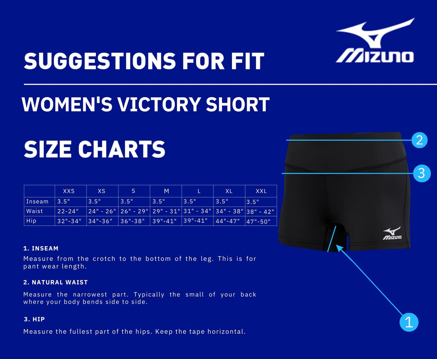 Mizuno Mens Women's Victory 3.5" Inseam Volleyball Shorts, Navy, X-Small US