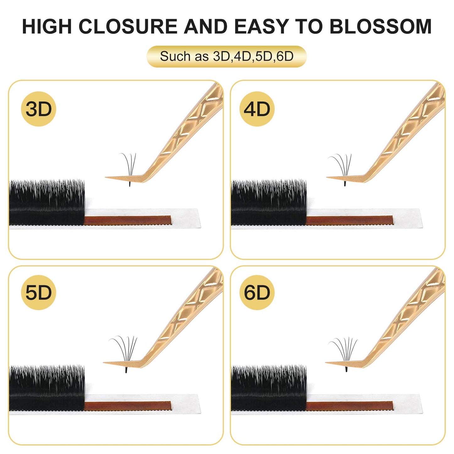 FEITA Eyelash Extension Tweezer Set Gold Lash Applicator Tool - Precision Lashes Diamond Grip Tweezers for 2D-6D Volume & Individual Eyelashes Extensions Supplies (6Pcs)