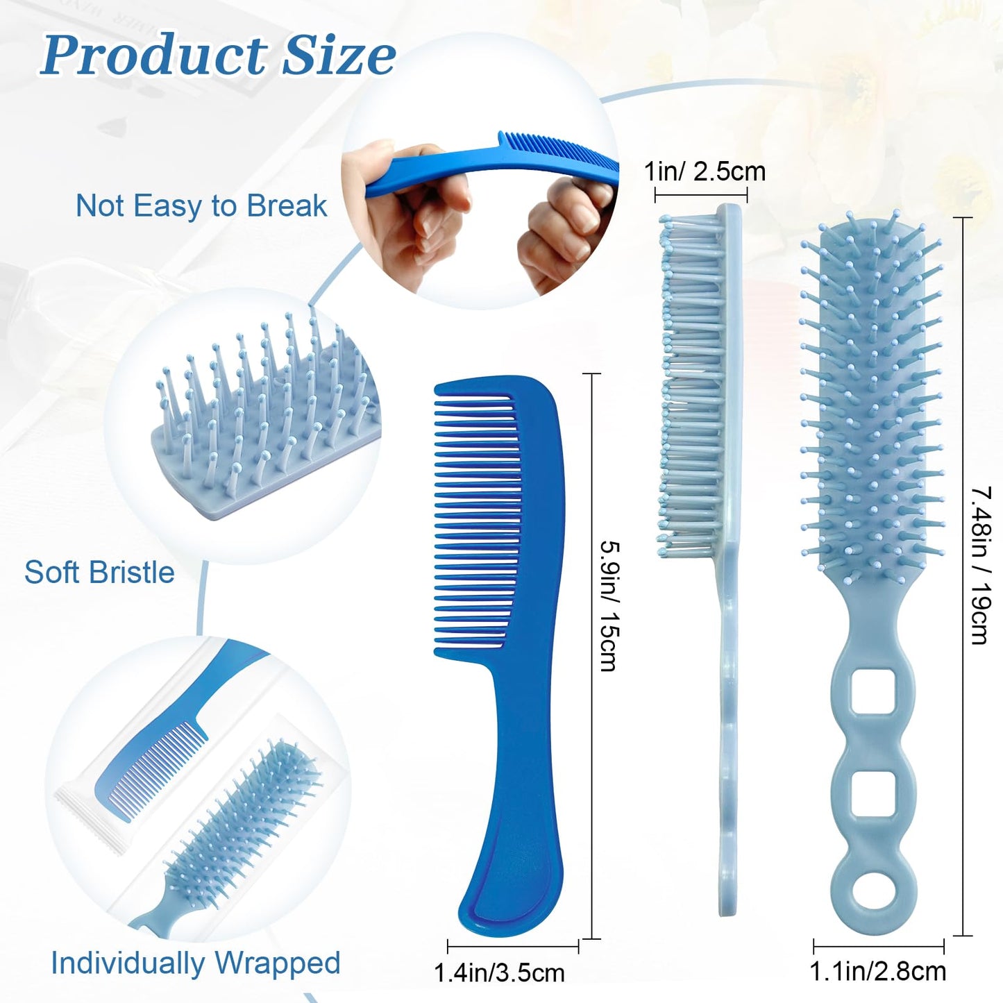 Hair Brush and Combs Set in Bulk Individually Wrapped Travel Comb Brush Bulk for Women Kids Hotel Homeless Charity, Multicolor(100 Pieces)