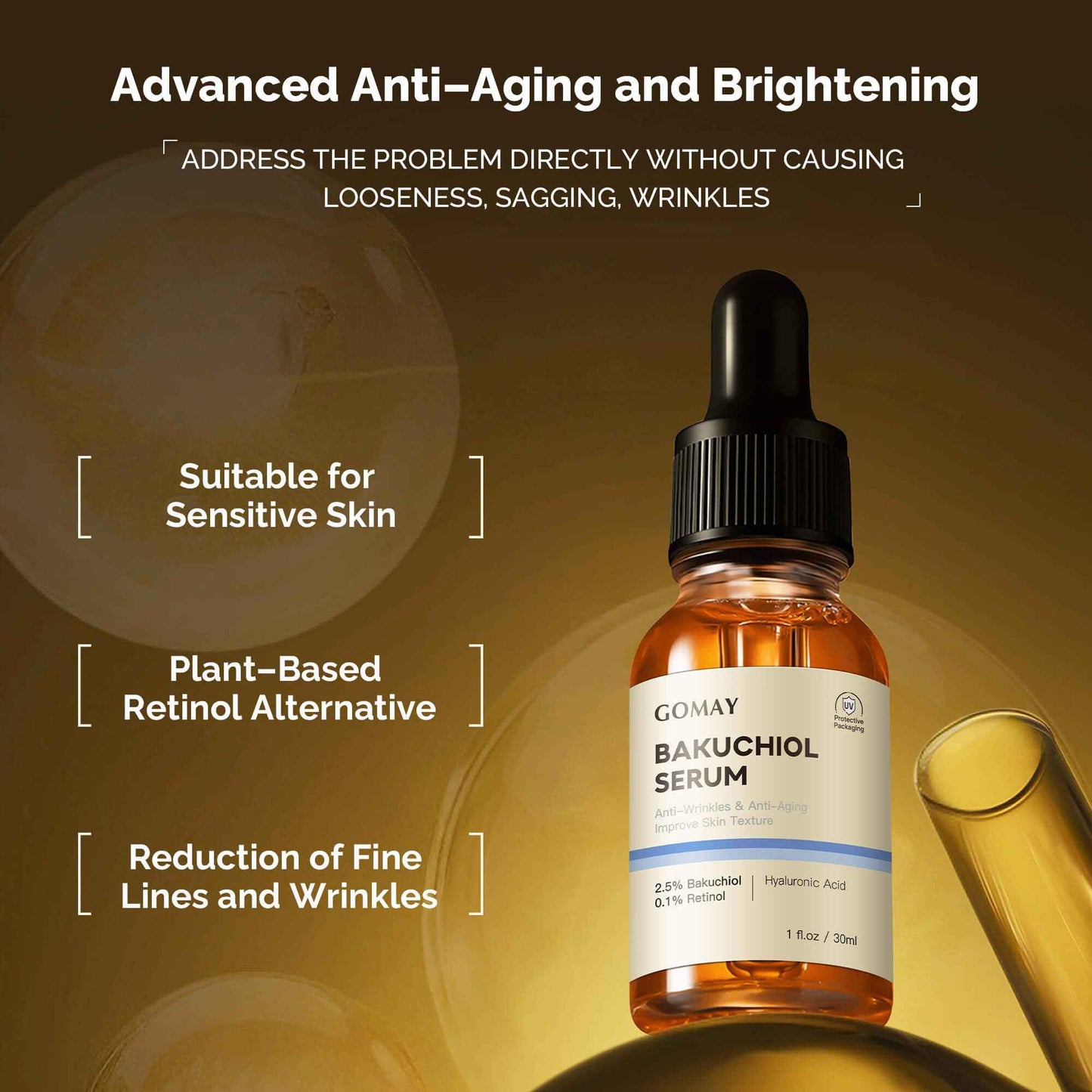 Bakuchiol Anti-Aging Serum - Fine Line & Wrinkle Reduction, 1 Fl.Oz