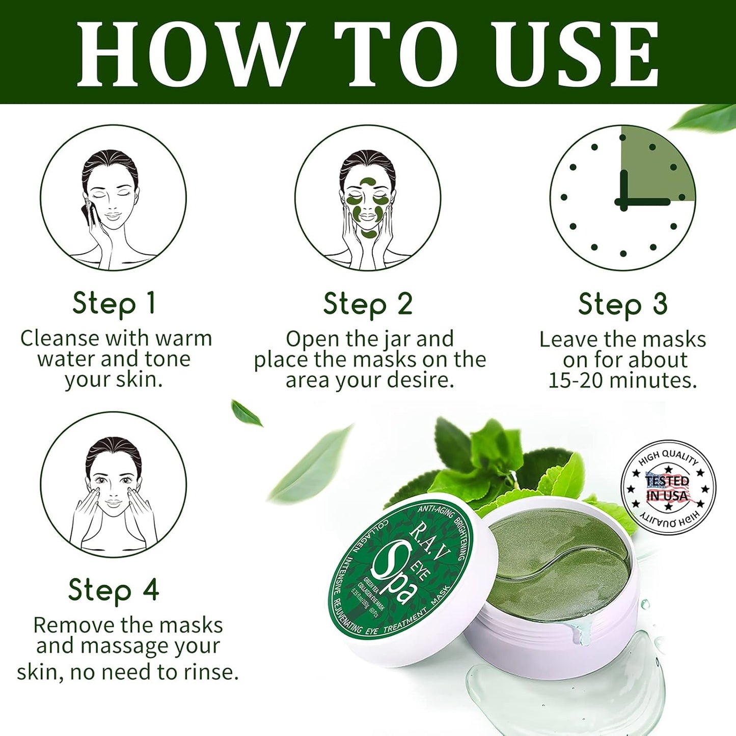 Under Eye Patches - Collagen Eye Masks for Firming & Repair | 30 Pairs Green Tea Treatment for Dark Circles & Puffiness