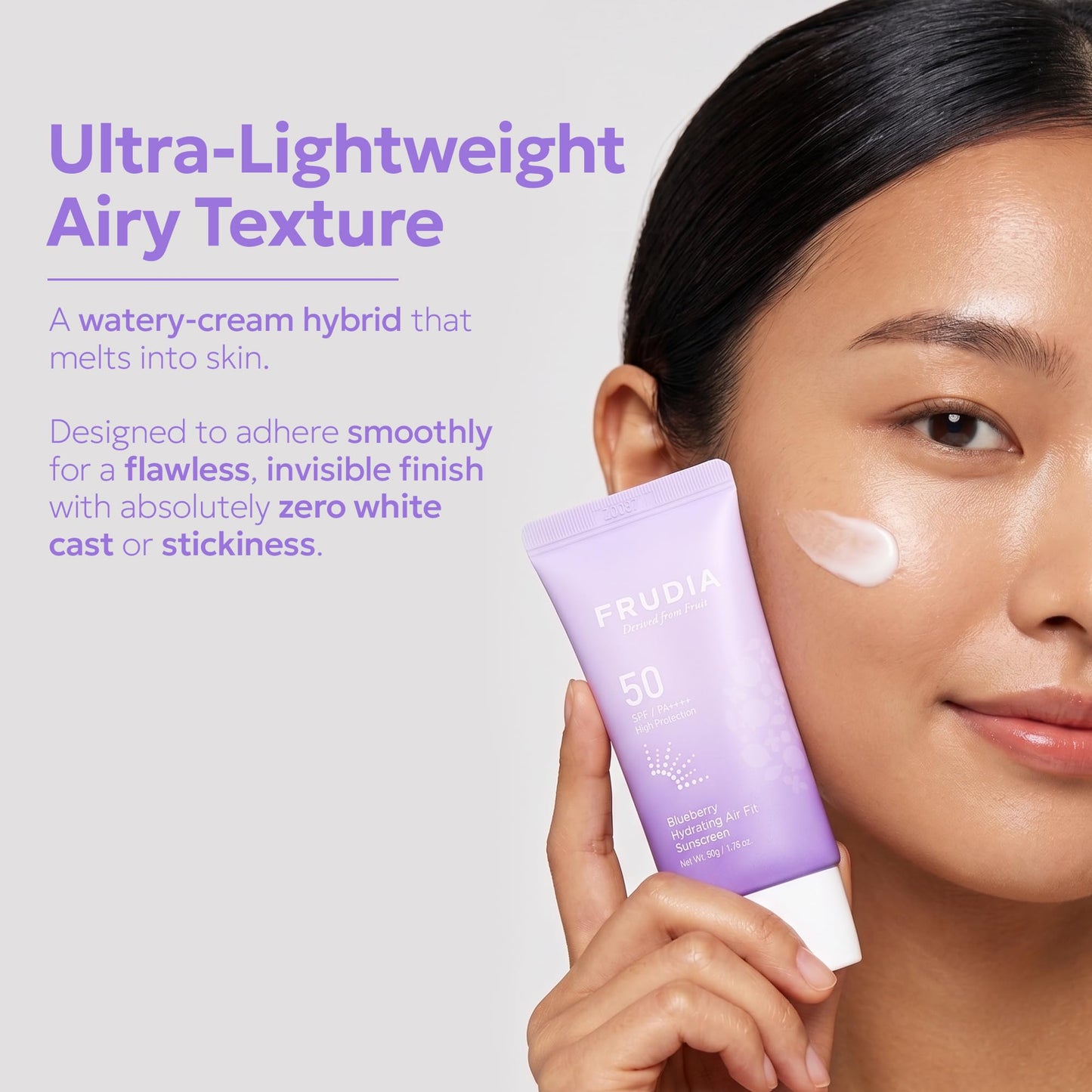 FRUDIA Blueberry Hydrating Air Fit Sunscreen SPF 50 PA++++ | Noncomedogenic, Ultra Lightweight Broad Spectrum Korean Face Sunscreen with Triple Hyaluronic Acid, & Panthenol | No White Cast, 1.76 oz