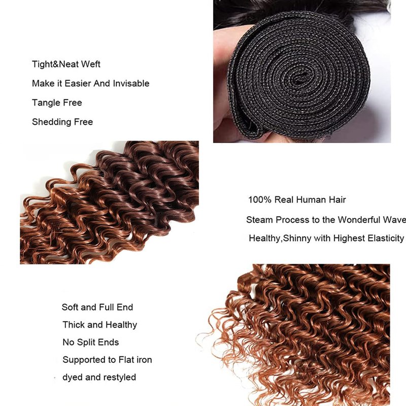 1B430 Bundles Human Hair #4 Brown Deep Wave Bundles 30 Inch Unprocessed Virgin Light Brown Bundle Hair Extensions