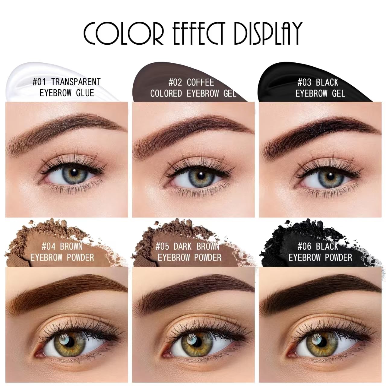 6‑Color Eyebrow Powder & Pomade Palette, Waterproof Long Lasting Brow Styling Kit with Clear Brow Gel, 10 Reusable Eyebrow Stencils & 2 Double‑Ended Brushes, Natural Brow Shaping Makeup for Beginners