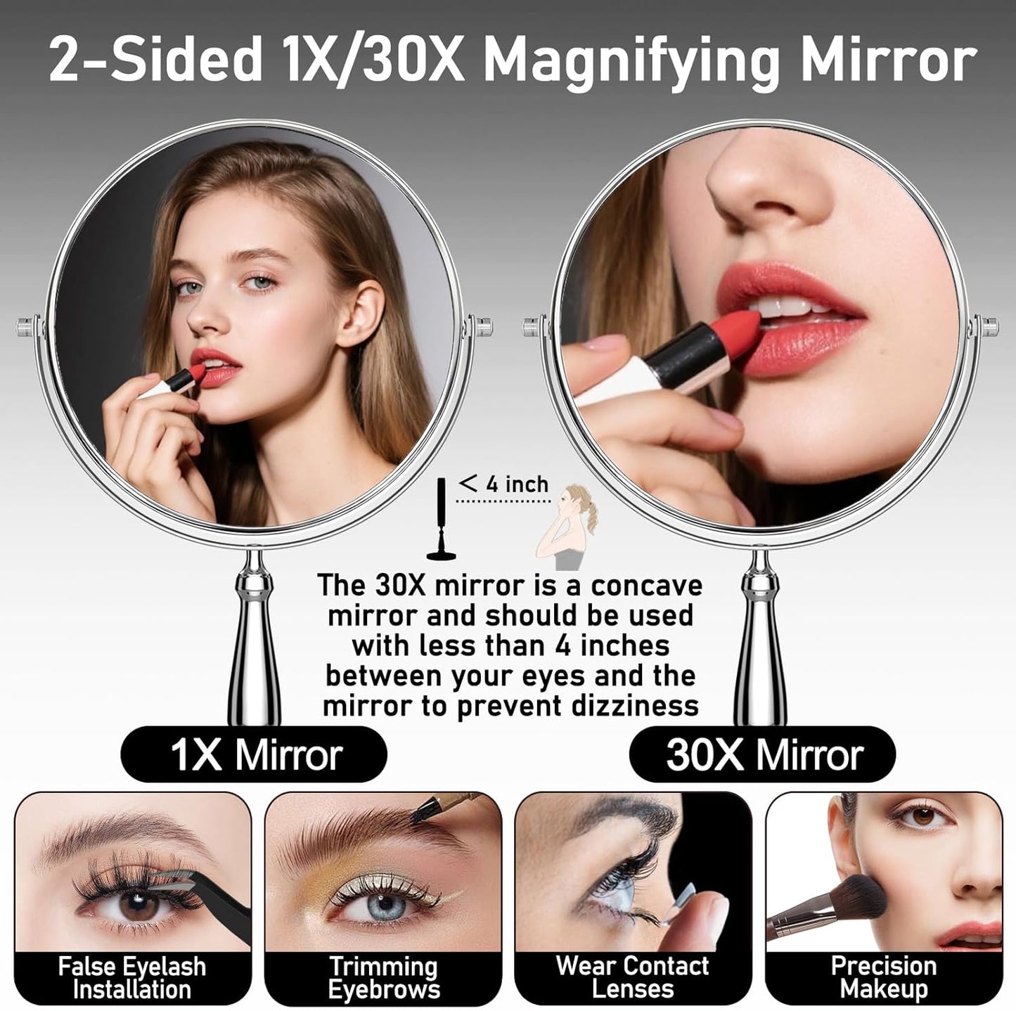 30X Magnifying Makeup Mirror - Metal Vanity Tabletop Mirror with Stand | 8 Inch for Home & Office