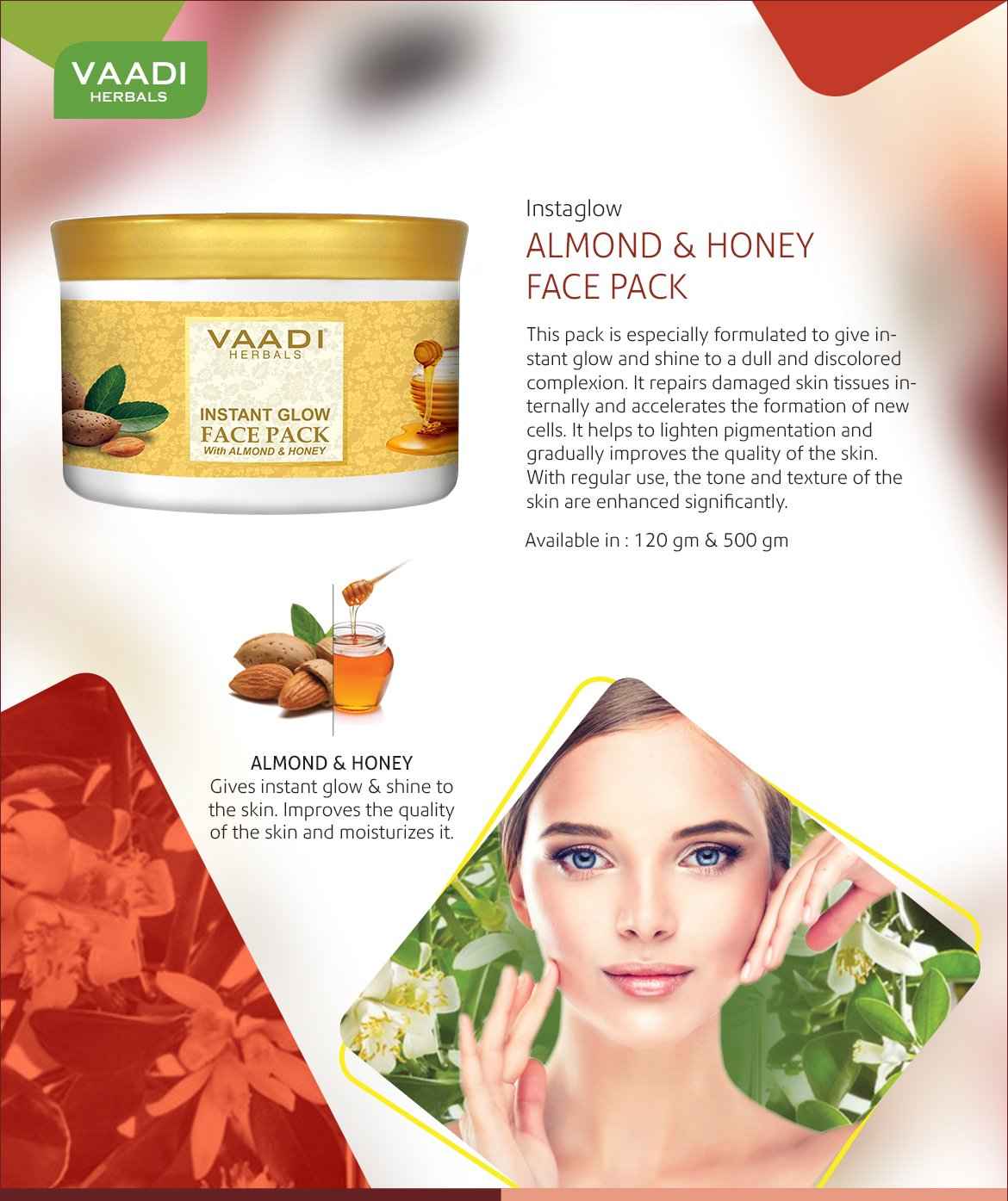 Vaadi Herbals Almond and Honey Face Pack - Herbal Face Pack - ALL Natural - Sulfate Free - Suitable for All Skin Types - Value Pack of 600 gms (21.16 Oz)