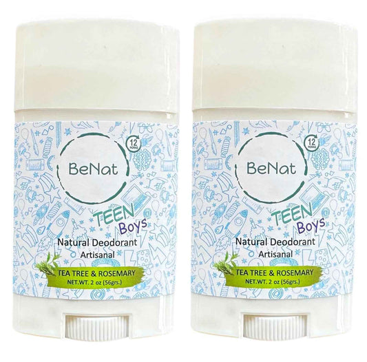 BeNat 2-Pack All Natural Deodorant For Teen Boys 100% Natural Aluminum-Free Carcinogen Free Kids Deodorant For Boys Clinically Proven To Be Safe For Children and Teenagers
