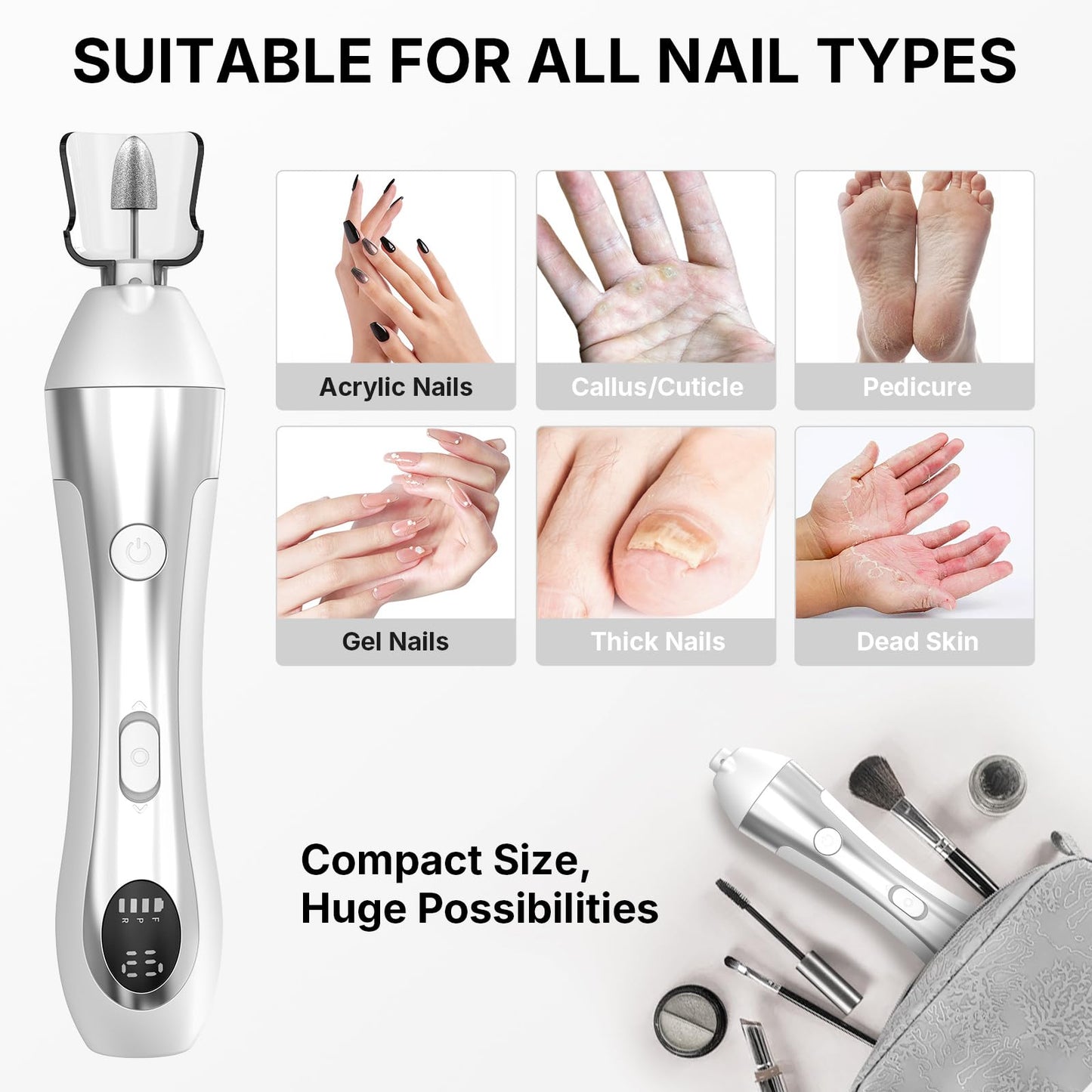 Nail Drill with LED Display ,Manicure Pedicure 10-Speed Cordless Electric Nails File,Rechargeable,10 in 1 Nail Drill Professional Ideal for Home, Beginners,Women