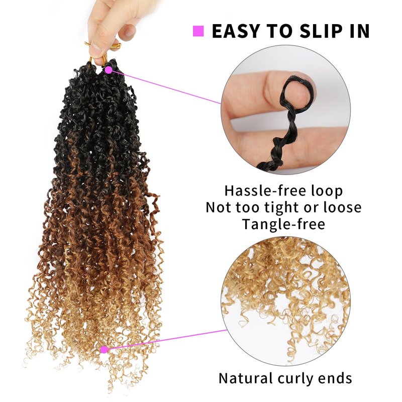Yanky Twist Crochet Hair 9 Pack(270 Strands Total)Pre loop Pre Twisted Yanky Twist Braids Crochet Hair,Synthetic Spring Short Passion Twist Crochet Braiding Hair Extensions For Women(1B3027, 12 Inch)