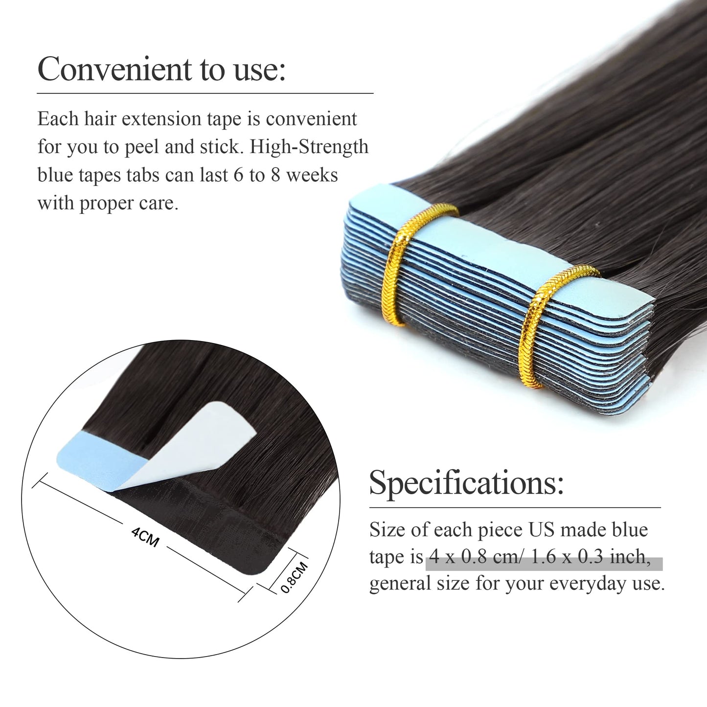 JESSBO Tape in Hair Extensions Human Hair Straight Natural Black 100% Remy Human Hair 18 inch 20pcs 50g/pack Seamless Skin Weft Tape in Extensions for Women (18 Inch #1B Natural Black)