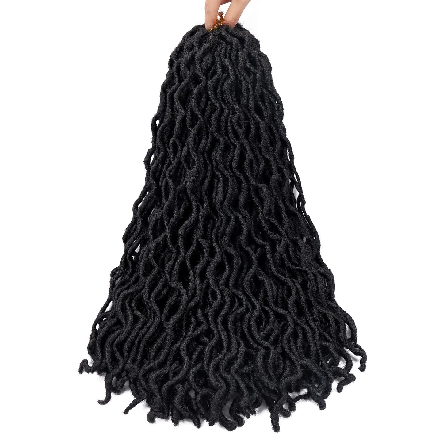 18 Inch Goddess Faux locs Crochet Hair 6 Packs/Lot Soft Gypsy Locs Wavy Crochet Braids Dreadlocks Curly Wavy Twist Braiding Hair Extensions African Roots Braid（1B)