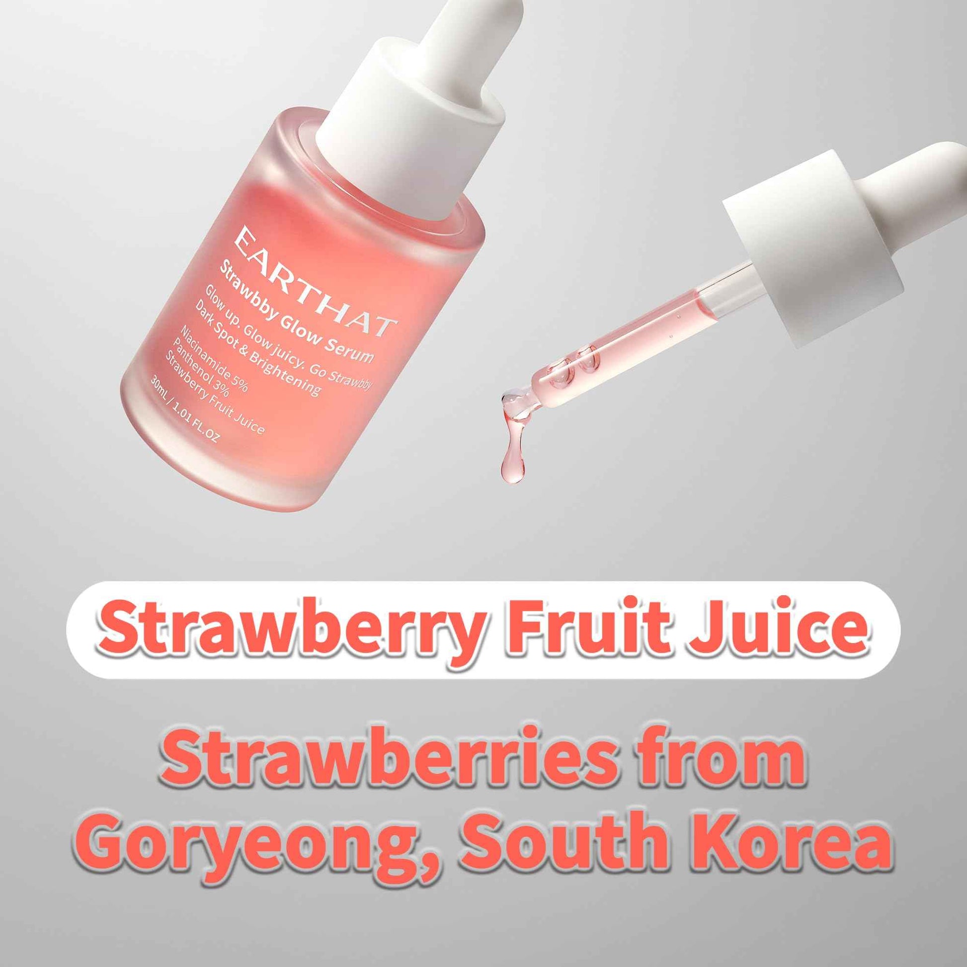 EARTHAT Strawbby Glow Serum - Brightening & Hydrating Korean Dark Spot Corrector Skincare with Fermented Strawberry Juice, Niacinamide 5%, Panthenol 3% and Centella Asiatica for Glass Skin, 30ml