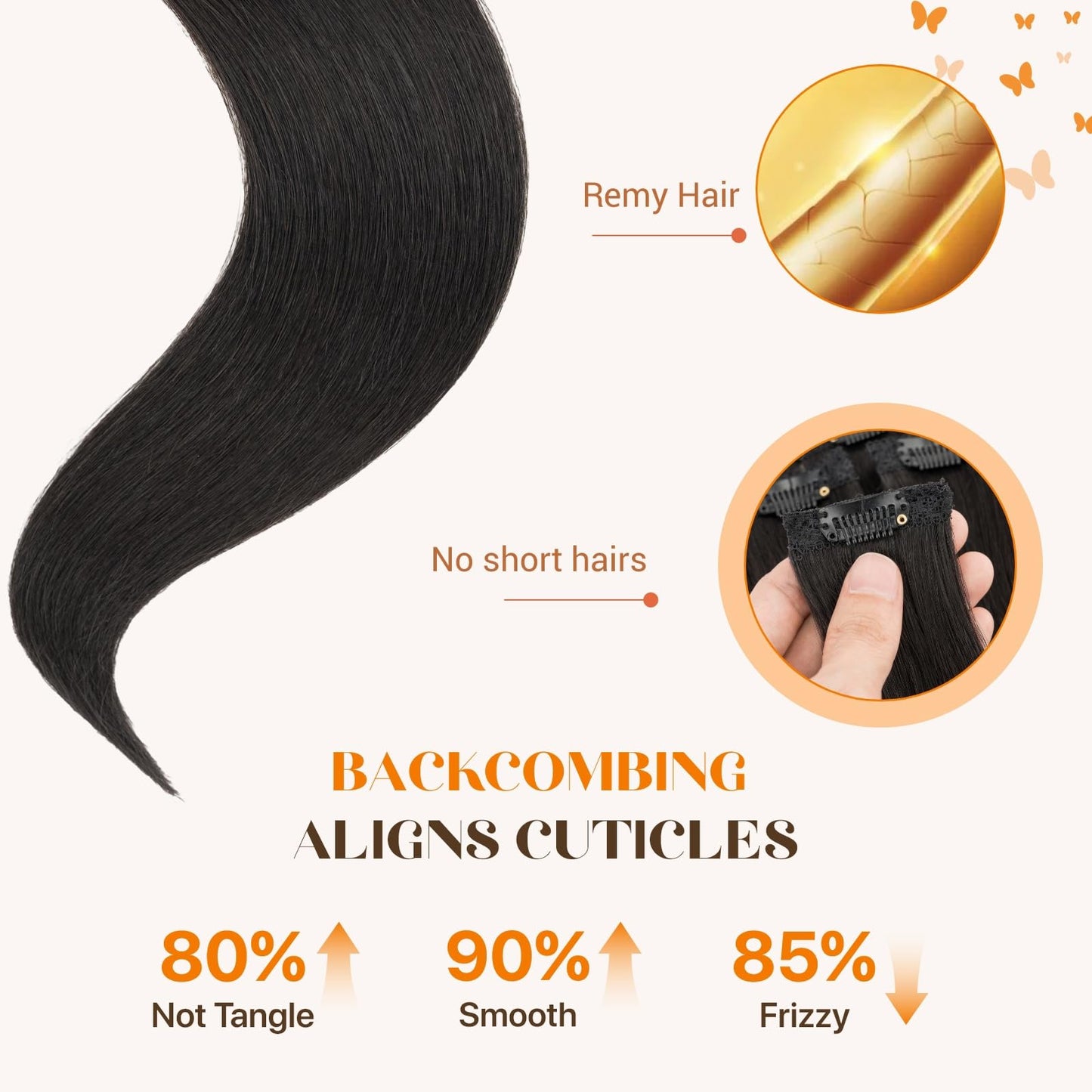 TESSHAIR 6PCS Clip in Hair Extensions Real Human Hair Short Clip in Extensions for Women Short Straight Hairpieces to Add Volume and Highlights 12 Inch Natural Black