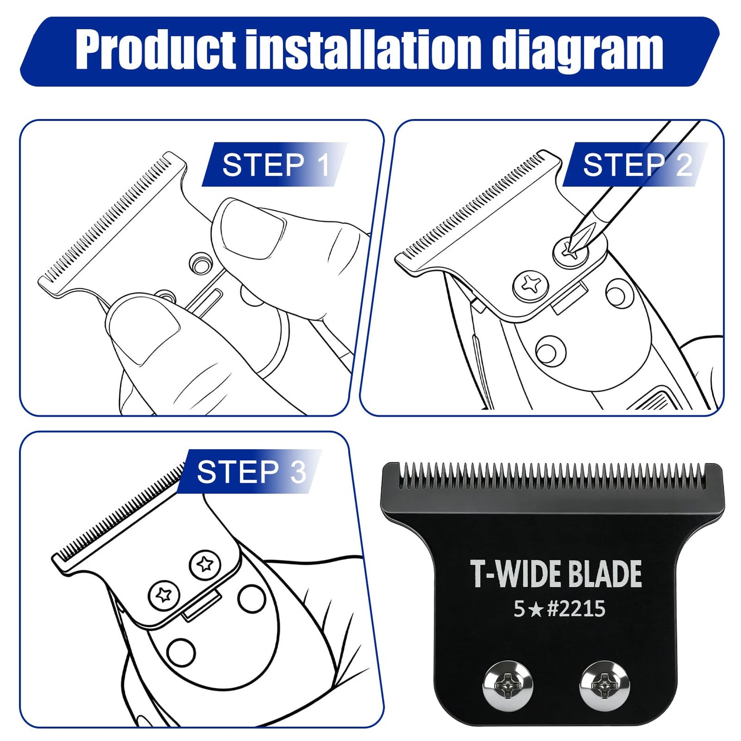 Black 2215 Replacement T Wide Blades for Wahl 5 Star Detailer Li Trimmer