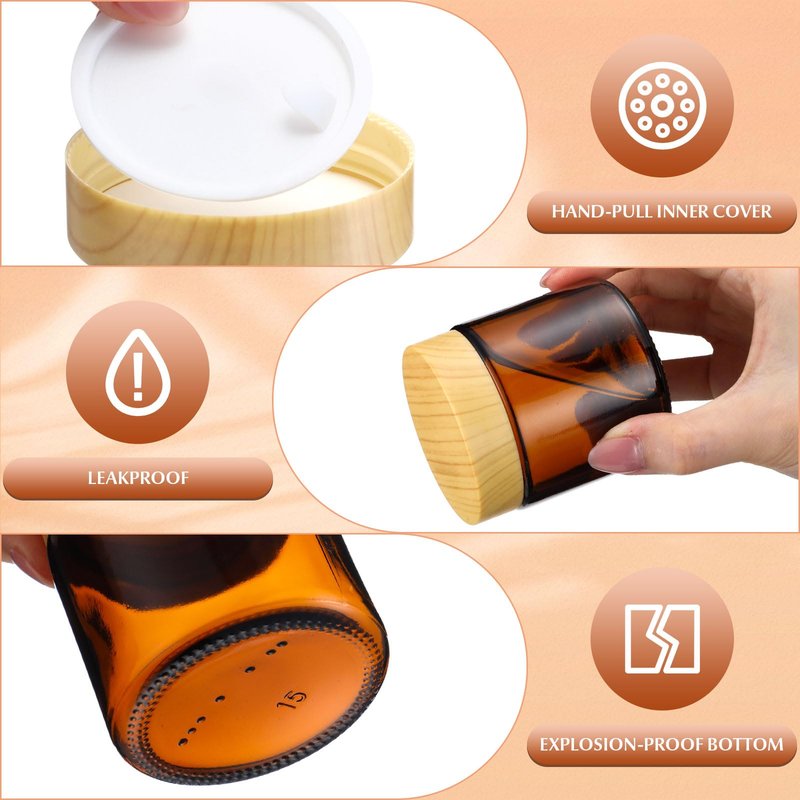 Norme 24 Pcs Glass Jars with Lids Empty Small Glass Containers and Inner Liners Reusable Cosmetic Jars Round Airtight Bottles with Plastic Woodgrain Lids for Storing Lotion (4 oz,Amber)
