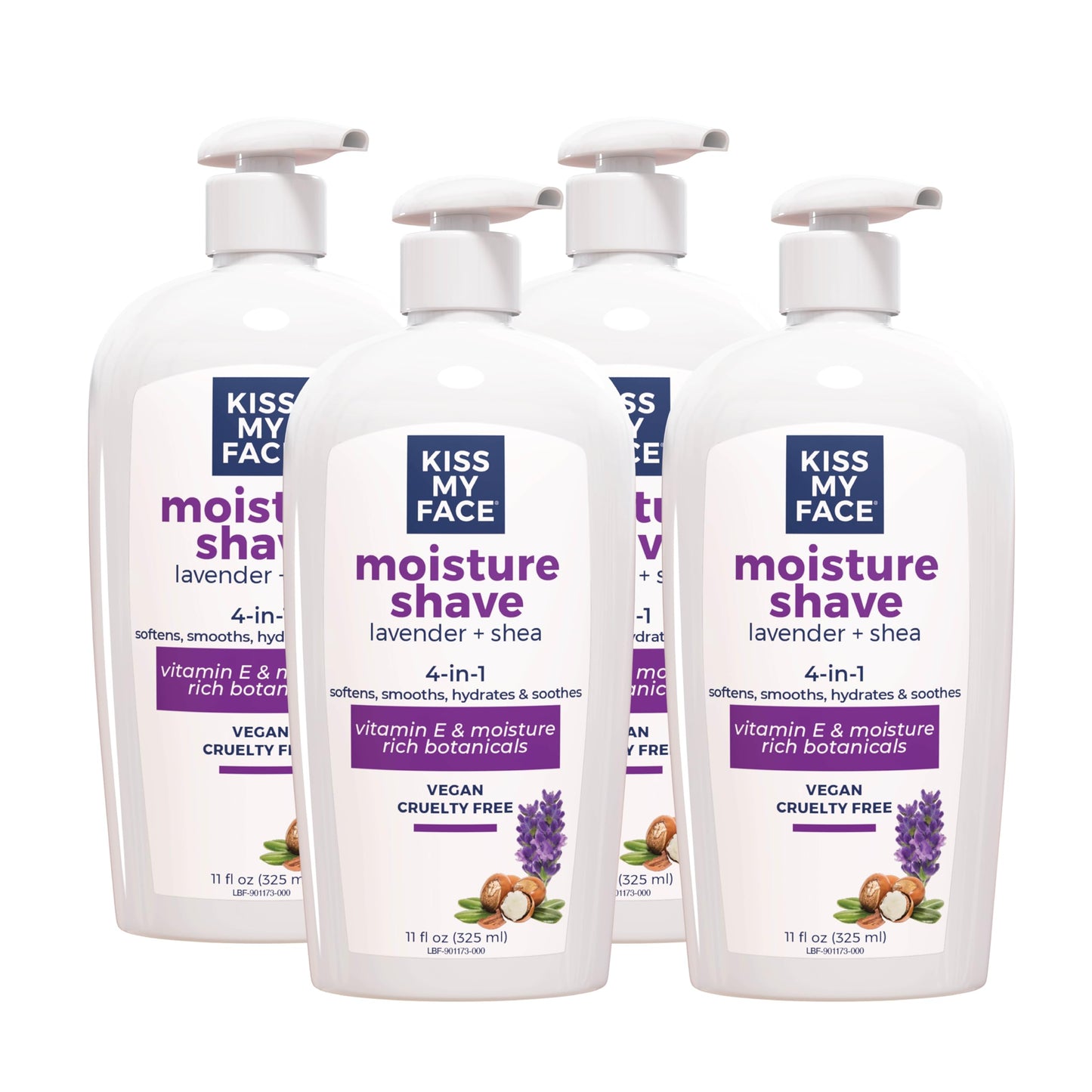 Kiss My Face Moisture Shave Cream, Lavender and Shea Shaving Cream for Men and Women, 11 oz Pump Bottle (Lavender and Shea, Pack of 4)