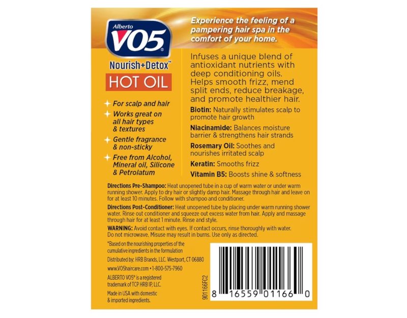 Alberto VO5 Moisturizing Hot Oil Treatment, 0.5 Ounce, 2-Count Tubes (Pack of 6)