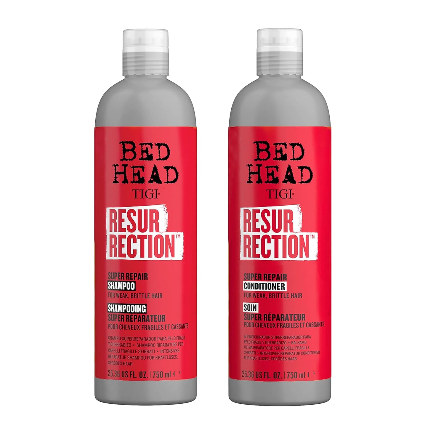 TIGI Bed Head Resurrection Hair Repair Shampoo & Conditioner Set - Maximum Strength for Dry, Damaged Hair | 25.36 fl oz
