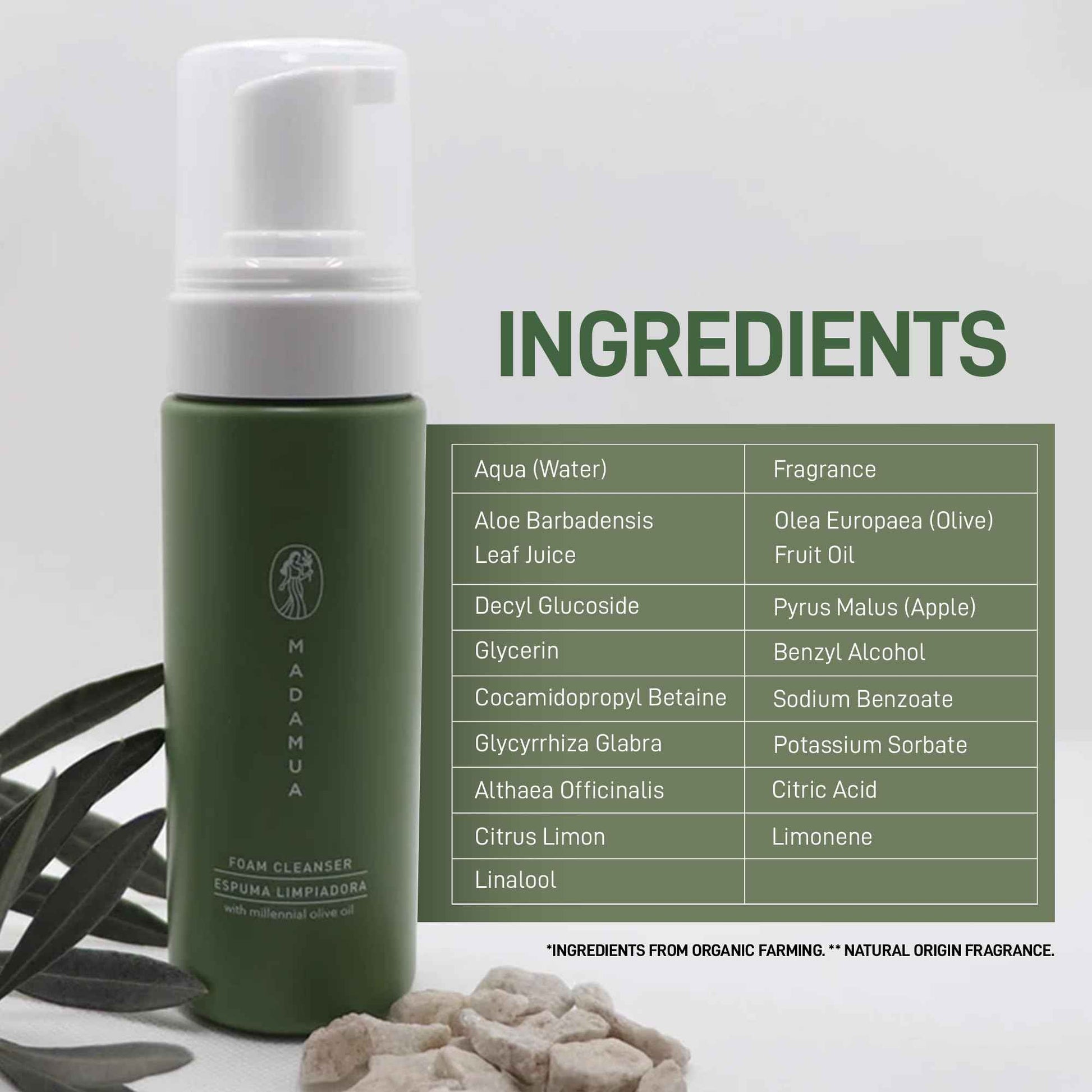 Organic Facial Foam, Gentle Oxygenating Foaming Face Wash for Women | Natural & Hydrating Facial Cleanser for Deep Cleaning | Organic Face Wash for Women | Foaming Travel Millennial Olive Oil Cleanser