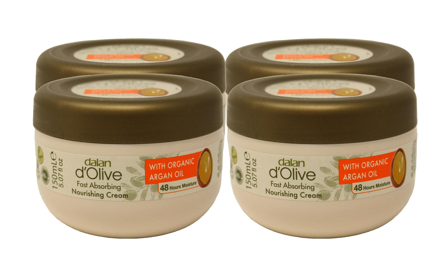 Dalan d'Olive Fast Absorbing Nourishing Cream with Organic Argan Oil, 150 ml/5 fl oz (4-pack)