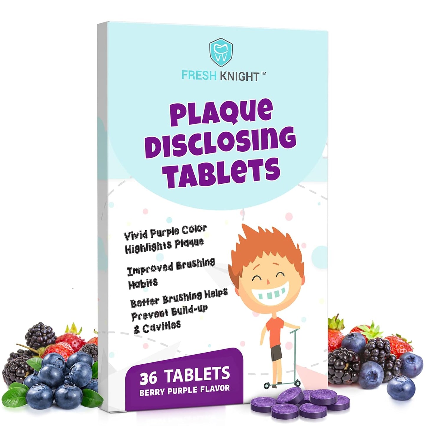 Fresh Knight Plaque Disclosing Tablets - Dental Tablets for Kids & Adults | 36 Count, Promotes Healthy Teeth-Brushing Habits