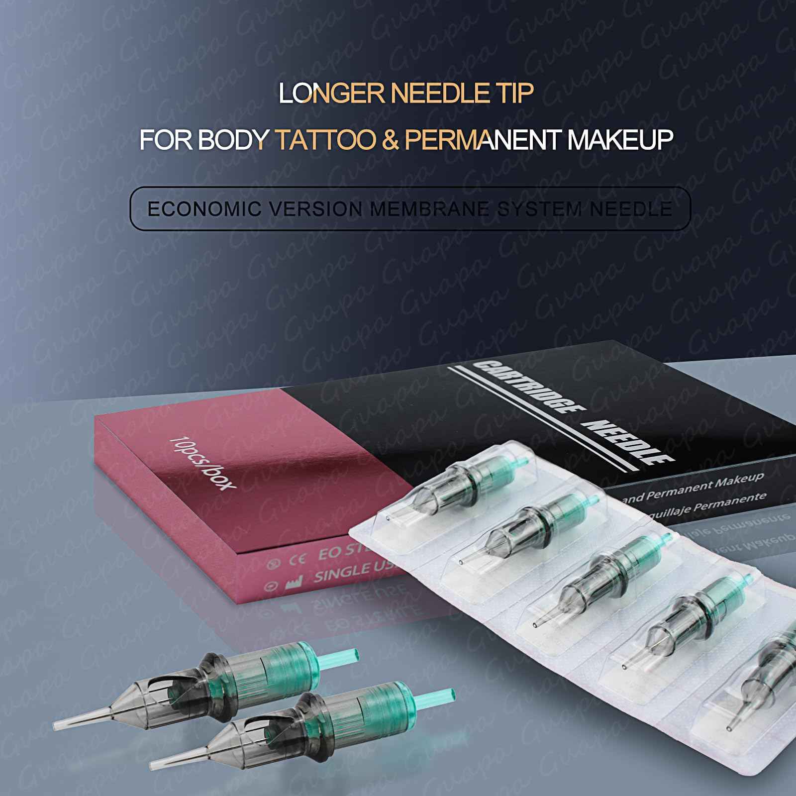 MARLLOGIVA 20pcs Green Long Taper Universal Tattoo Cartridges Permanent Makeup Cartridge Needles and Scalp Tattoo SMP Needles (1R-0.30mm)
