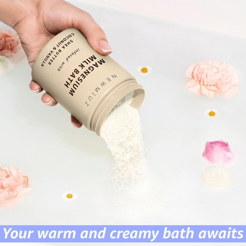 Creamy Magnesium Milk Bath Soak Powder Moisturize Soften Skin Coconut Vanilla Shea Butter Luxury Spa Bath Salt Relaxation Selfcare Gifts for Women