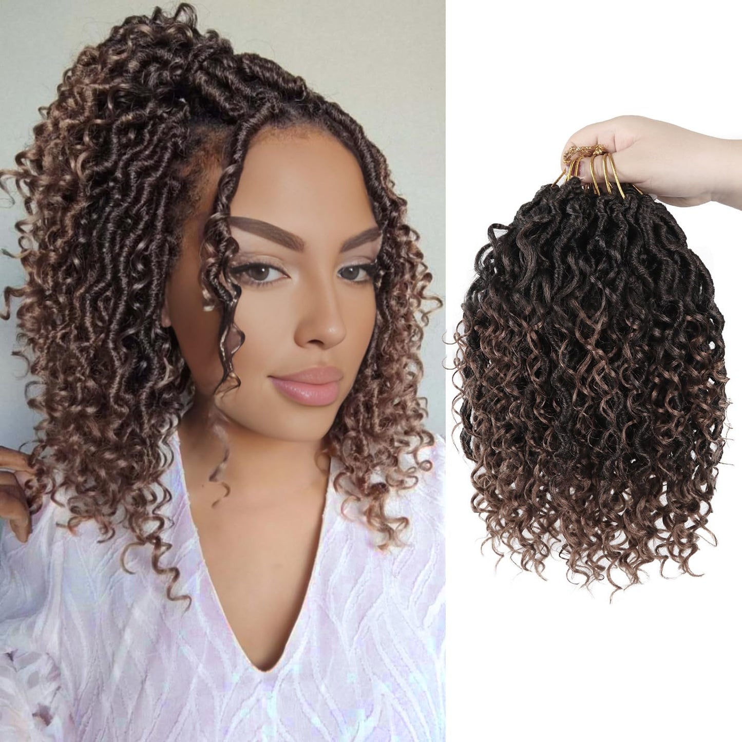 Goddess Locs Crochet Hair - 8 Inch Faux Locs Synthetic Hair | Boho Style with Curly Ends - 9 Packs