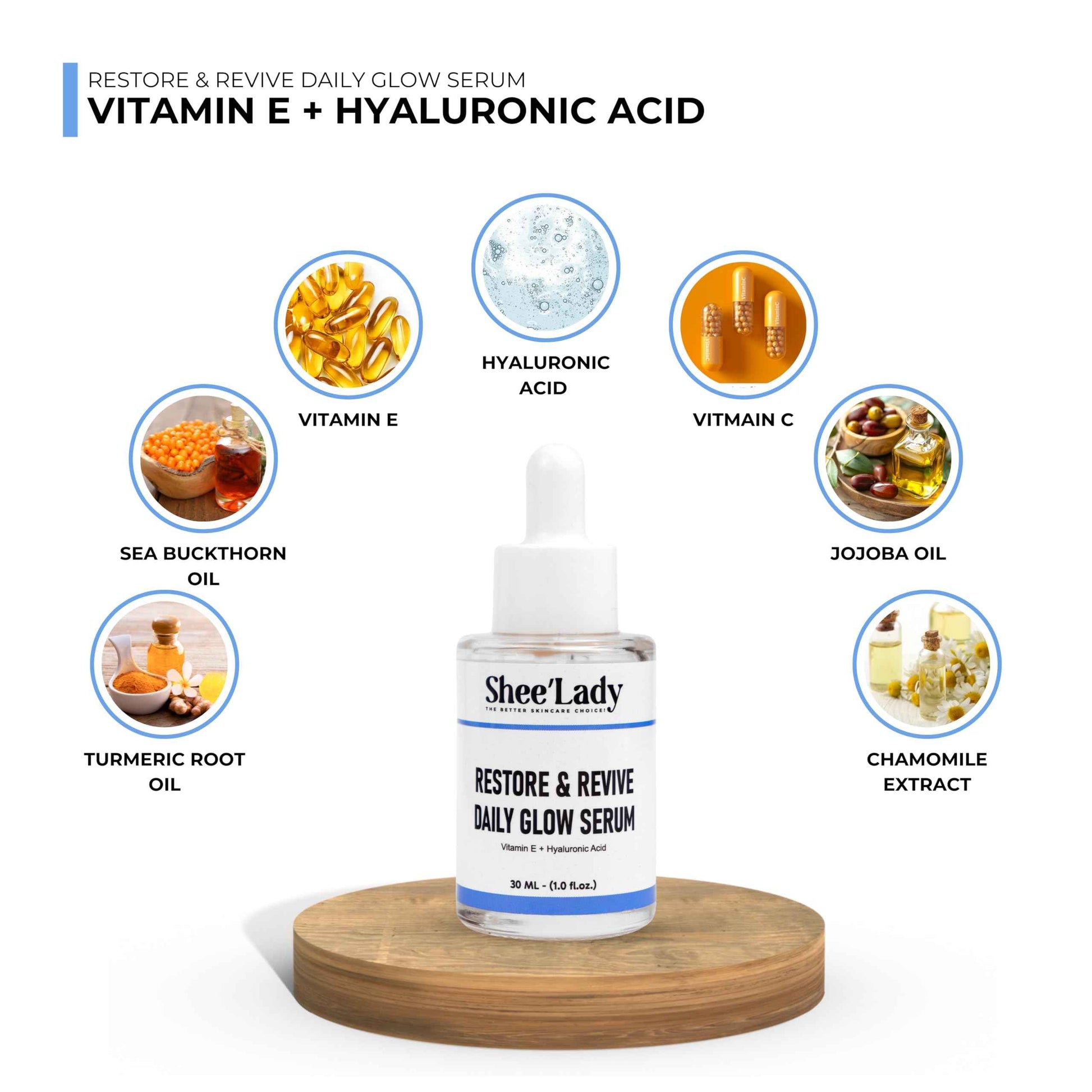 Shee'lady Restore & Revive Daily Glow Serum Daily Anti-Aging Wrinkle and Skin Tone Skin Care Treatment, Brightening Serum, Stocking Stuffers for Men & Women, 30 ML, 1 oz