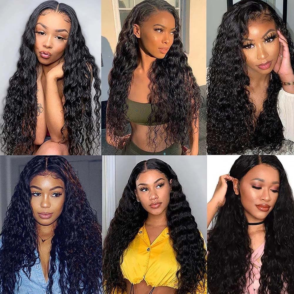 Water Wave Human Hair Bundles 16 18 20 Inch Deep Curly Bundles Human Hair Unprocessed Native Virgin Hair 100/PC 3 Extensions Natural Black Color 1B Wet and Wavy Human Hair Extensions for Women