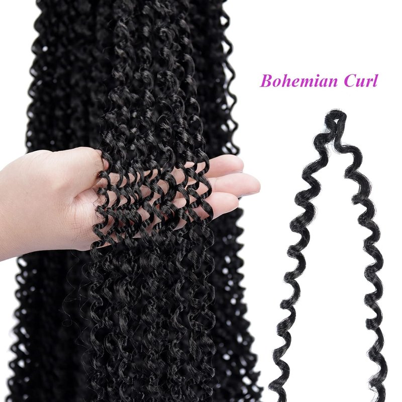 Passion Twist Hair - 24 Inch Water Wave Crochet Braids | 7 Packs Bohemian Curly for Butterfly Locs (1B#)