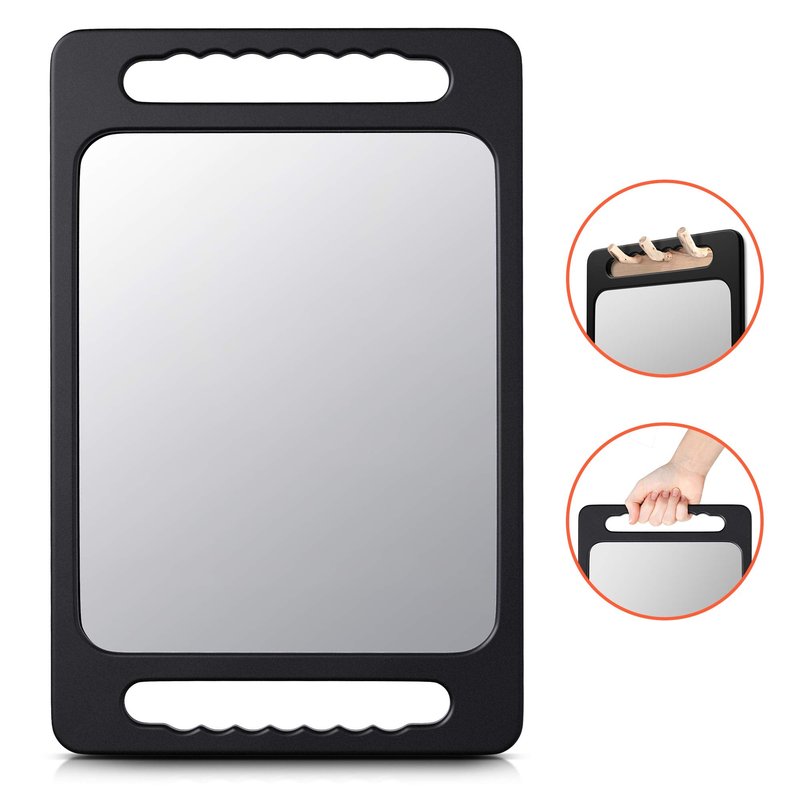 TASALON Unbreakable Hand Mirror with Double Handle - Large Handheld Barber Design for Hair and Beauty Salon - Durable Hand Held for Barbershop - Lightweight Haircut Mirror with Double Handgrip