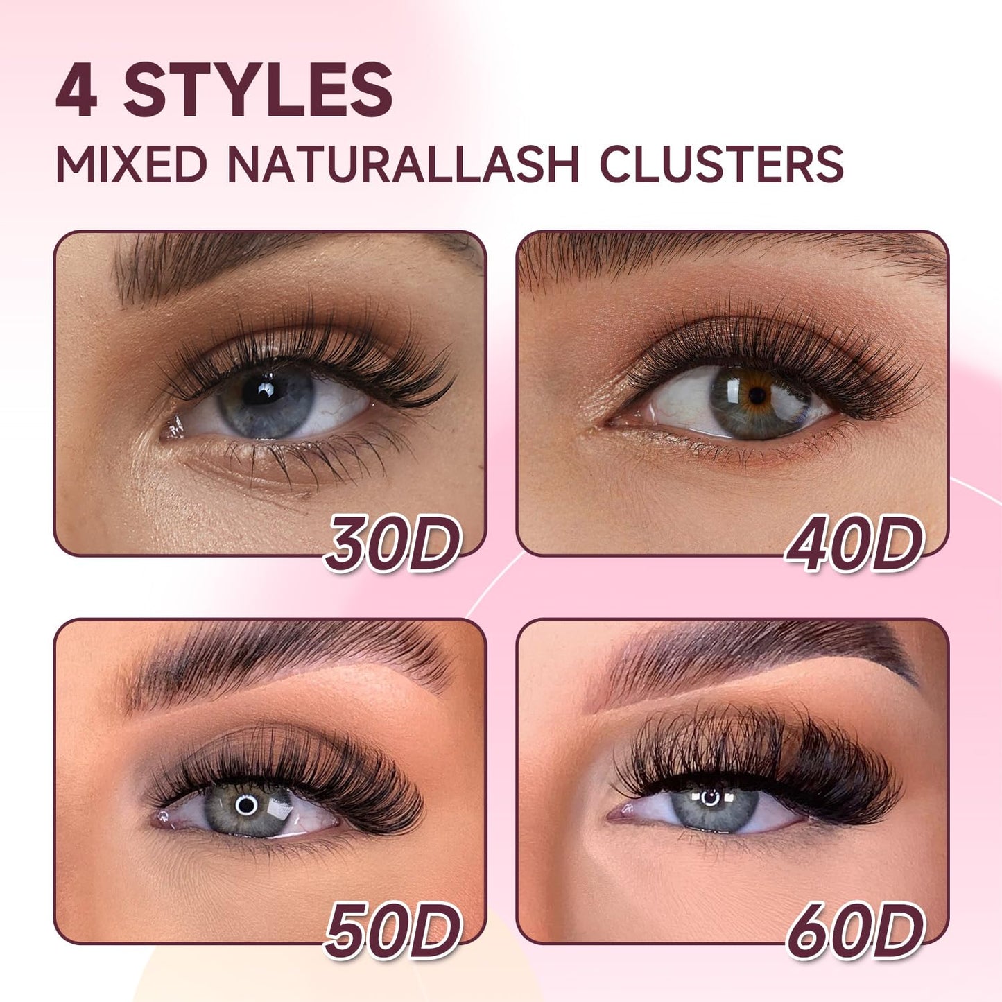 Lash Clusters Kit, 640 Pcs, 9-16mm, D Curl, 0.07D