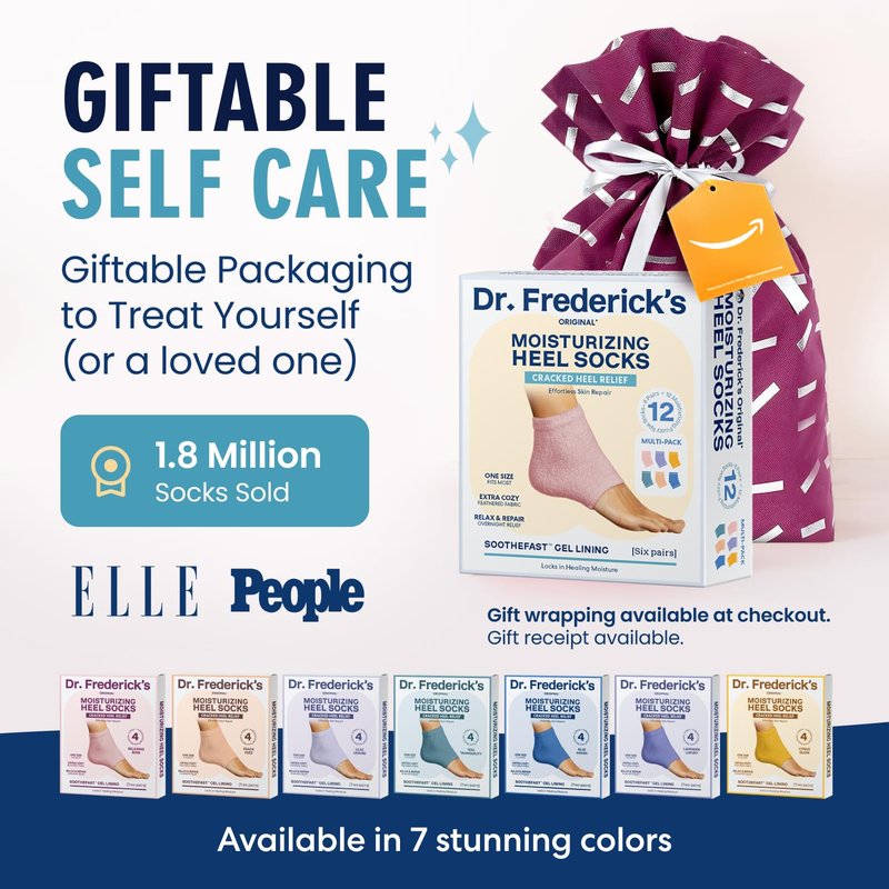 Dr. Frederick’s Original Moisturizing Fuzzy Heel Socks - Cozy Gel-Lined Socks for Dry Cracked Heels - 2 Pairs - Overnight Foot Care with Olive Oil, Vitamin E - Gifts for Women & Men - Variety Pack