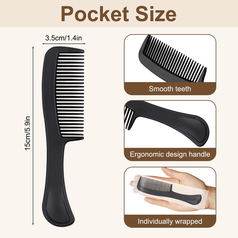 Black Combs in Bulk Individually Wrapped Disposable Comb Plastic Pocket Size Women Men Hair Combs for Home Homeless Hotel Shelter Charity Church Travel Nursing Hair Accessories 5.9 Inch (300 Pack)