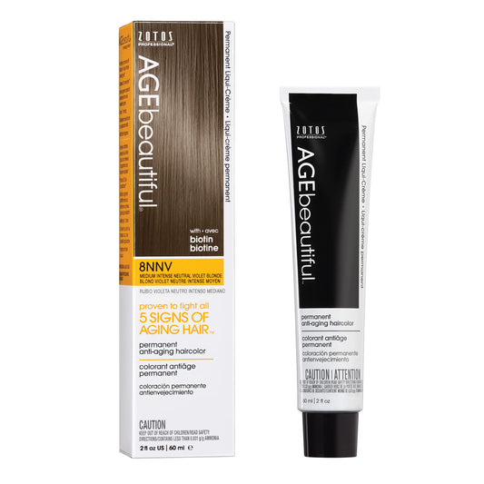 AGE beautiful Permanent Hair Dye 8NNV Medium Intense Neutral Violet Blonde - Cool Beige Blonde Hair Color Cream with 100% Gray Coverage, Anti-Aging Biotin Formula for Thicker, Fuller Hair