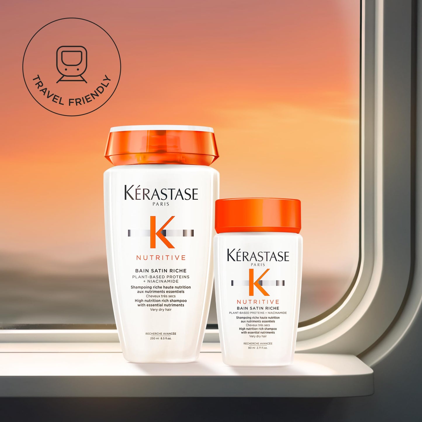 KÉRASTASE Nutritive Bain Satin Riche Shampoo, Cleanses & Deeply Replenishes Moisture with Plant-Based Proteins & Niacinamide for Medium to Thick to Dry Hair, 2.71 Fl Oz Travel Size