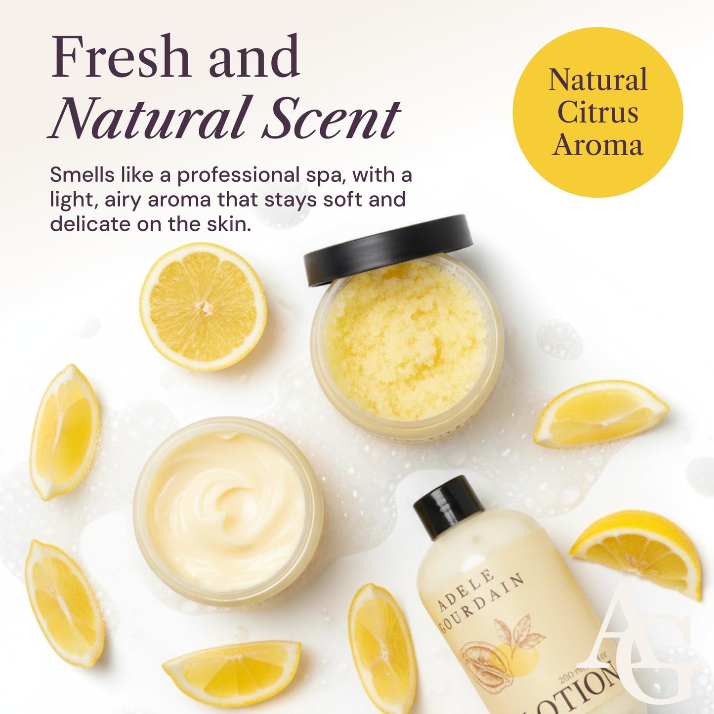 4-pc Bath and Body Womens Spa Gift Set, Lemon Scented, Adelegourdain