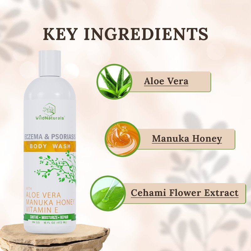 Wild Naturals Moisturizing Eczema Body Wash – Gentle Psoriasis Body Wash for Itchy, Dry Skin Relief – Eczema Soap for Redness and Flareups – Hydrating Cleanser for Women and Men