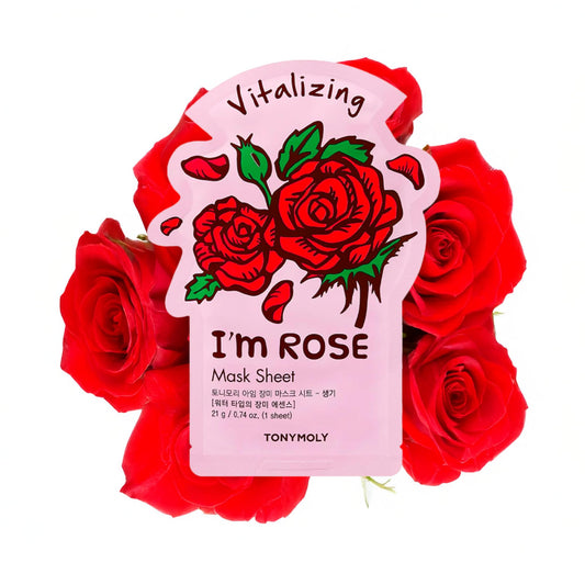 TONYMOLY I’m Rose Sheet Mask - Korean Hydrating & Moisturizing Face Mask with Vitamin Infused Rose Extract, Soothes Skin