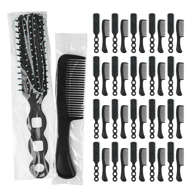 Hair Brush and Comb Set - 100 Pcs Individually Wrapped for Travel | Lightweight Black Brushes for Women & Kids